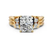 Solitaire Engagement Ring Setting for Radiant Cut Center with Grooved Bar Accent Band and Prong Head in Yellow Gold