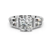Channel-Set Engagement Ring Setting for Radiant Cut Center with Baguette Band and Prong Head in White Gold