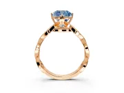 Solitaire Engagement Ring Setting for Fancy Blue Cushion Cut Center with Accented Twist Band and Leaf Prong Head in Rose Gold