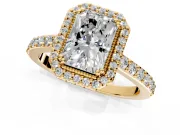 Halo Engagement Ring Setting for Radiant Cut Center with Inner Milgrain Border and Prong Head in Yellow Gold