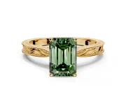 Solitaire Engagement Ring Setting for Fancy Green Emerald Cut Center with Engraved Milgrain Band and Prong Head in Yellow Gold