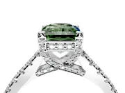 Solitaire Engagement Ring Setting for Fancy Green Radiant Cut Center with Widening Pave Band and Claw Prong Head in White Gold