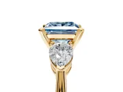3 Stone Engagement Ring Setting for Fancy Blue Princess Cut Center with Large Pear-Shaped Accents and Prong Head in Yellow Gold
