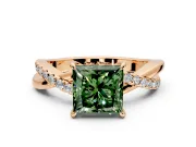 Crossover Engagement Ring Setting for Fancy Green Princess Cut Center with Pave and Plain Strands and Prong Head in Rose Gold