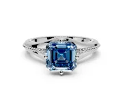 Solitaire Engagement Ring Setting for Fancy Blue Asscher Cut Center with Milgrain Cathedral Band and Prong Head in Platinum