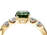 5 Stone Engagement Ring Setting for Fancy Green Emerald Cut Center with Plain Band and Prong Head in Yellow Gold
