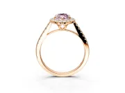 Halo Engagement Ring Setting for Fancy Pink Marquise Center with Raised Halo, Pave Band and Prong Head in Rose Gold