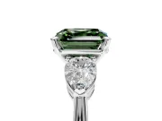 3 Stone Engagement Ring Setting for Fancy Green Asscher Cut Center with Large Pear-Shaped Accents and Prong Head in Platinum