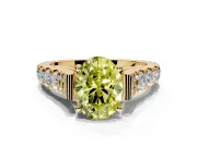 Solitaire Engagement Ring Setting for Fancy Yellow Oval Center with Pave Cathedral Shoulders and Prong Head in Yellow Gold