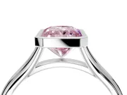 Solitaire Engagement Ring Setting for Fancy Pink Radiant Cut Center with V Split Shank and Bezel Head in Sterling Silver