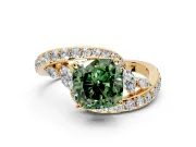 Solitaire Engagement Ring Setting for Fancy Green Cushion Cut Center with Filigree Band and Prong Head in Yellow Gold