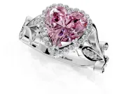 Halo Engagement Ring Setting for Fancy Pink Heart-Shaped Center with Leaf Motif Split Shank and Prong Head in Platinum