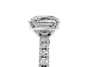 Solitaire Engagement Ring Setting for Asscher Cut Center with Single Row Accent Band and Prong Head in Sterling Silver
