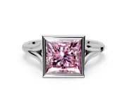 Solitaire Engagement Ring Setting for Fancy Pink Princess Cut Center with V Split Shank and Bezel Head in White Gold