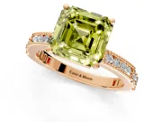 Solitaire Engagement Ring Setting for Fancy Yellow Asscher Cut Center with Milgrain-Edged Pave Band and Prong Head in Rose Gold