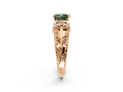 Solitaire Engagement Ring Setting for Fancy Green Cushion Cut Center with Filigree Accent Basket and Prong Head in Rose Gold