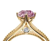 Solitaire Engagement Ring Setting for Fancy Pink Cushion Cut Center with Milgrain Cathedral Band and Prong Head in Yellow Gold