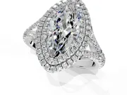 Double Halo Engagement Ring Setting for Marquise Center with Narrow Pave Split Shank and Prong Head in Platinum