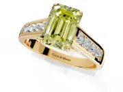 Solitaire Engagement Ring Setting for Fancy Yellow Emerald Cut Center with Round Cut Channel Band and Prong Head in Yellow Gold