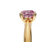 Solitaire Engagement Ring Setting for Fancy Pink Cushion Cut Center with Reverse Tapered Band and Prong Head in Yellow Gold