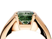 Tension Engagement Ring Setting for Fancy Green Princess Cut Center with Wide Tapered Band and Tension Head in Rose Gold