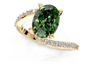 Solitaire Engagement Ring Setting for Fancy Green Oval Center with Pave Bypass Swirl Band and Prong Head in Yellow Gold