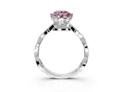 Solitaire Engagement Ring Setting for Fancy Pink Round Cut Center with Accented Twist Band and Leaf Prong Head in Sterling Silver