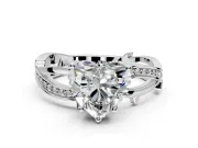 Solitaire Engagement Ring Setting for Heart-Shaped Center with Pave and Plain Crossover Band and Prong Head in Sterling Silver