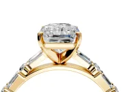 Baguette Engagement Ring Setting for Radiant Cut Center with Alternating Bar-Set Band and Prong Head in Yellow Gold