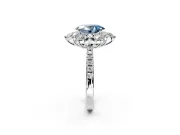 Floral Halo Engagement Ring Setting for Fancy Blue Oval Center with Pave Accents and Prong Head in Platinum