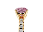 Solitaire Engagement Ring Setting for Fancy Pink Cushion Cut Center with Large Accents and Prong Head in Yellow Gold