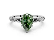 Solitaire Engagement Ring Setting for Fancy Green Pear-Shaped Center with Scrollwork Band and Prong Head in White Gold