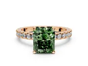 Solitaire Engagement Ring Setting for Fancy Green Radiant Cut Center with Fine Pave Band and Claw Prong Head in Rose Gold