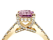 Solitaire Engagement Ring Setting for Fancy Pink Radiant Cut Center with Widening Pave Band and Claw Prong Head in Yellow Gold