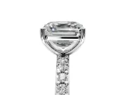 Solitaire Engagement Ring Setting for Asscher Cut Center with Round Cut Pave Band and Prong Head in Sterling Silver