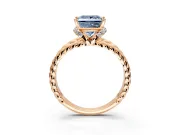 Halo Engagement Ring Setting for Fancy Blue Princess Cut Center with Rope Twist Split Shank and Prong Head in Rose Gold