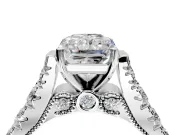 Solitaire Engagement Ring Setting for Radiant Cut Center with Pave Cathedral Shoulders and Prong Head in Platinum