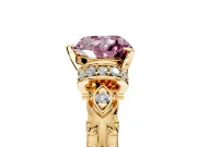 Solitaire Engagement Ring Setting for Fancy Pink Heart-Shaped Center with Filigree Band and Prong Head in Yellow Gold