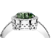 Halo Engagement Ring Setting for Fancy Green Round Cut Center with Heart-Shaped Openwork, Pave Band and Prong Head in Platinum
