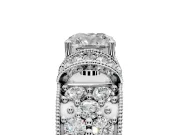 Pave Engagement Ring Setting for Cushion Cut Center with Curved Accent Rows, Openwork and Prong Head in White Gold