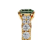 Solitaire Engagement Ring Setting for Fancy Green Asscher Cut Center with Pave Cathedral Shoulders and Prong Head in Yellow Gold