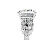 Cluster Engagement Ring Setting for Princess Cut Center with 2-Row Shoulder Clusters and Prong Head in White Gold