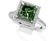 Halo Engagement Ring Setting for Fancy Green Princess Cut Center with Pave Accents, Heart Basket and Prong Head in Platinum