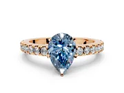 Solitaire Engagement Ring Setting for Fancy Blue Pear-Shaped Center with Single Row Accent Band and Prong Head in Rose Gold