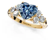 Cluster Engagement Ring Setting for Fancy Blue Heart-Shaped Center with Round Cut Accent Frame and Prong Head in Yellow Gold
