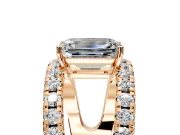 Solitaire Engagement Ring Setting for Emerald Cut Center with Wide-Open Split Shank and Prong Head in Rose Gold