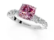 Shared-Prong Engagement Ring Setting for Fancy Pink Cushion Cut Center with Graduated Accents and Prong Head in Platinum