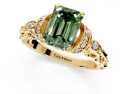 Solitaire Engagement Ring Setting for Fancy Green Emerald Cut Center with Filigree Band and Prong Head in Yellow Gold