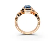 Halo Engagement Ring Setting for Fancy Blue Radiant Cut Center with Floral Band and Prong Head in Rose Gold
