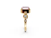 Vintage Station Engagement Ring Setting for Fancy Pink Asscher Cut Center with Accents and Prong Head in Yellow Gold